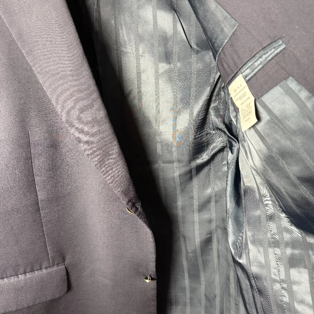 Austin Reed Mens Dillards Blue Worsted Wool Blazer Jacket 48R Gold Buttons